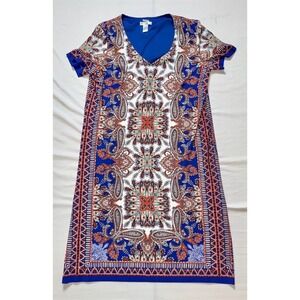 London Times Blue and Orange Patterned Midi Dress